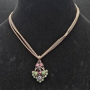 Premier Designs Madeira Necklace Pastel Rhinestones Copper Tone Chain